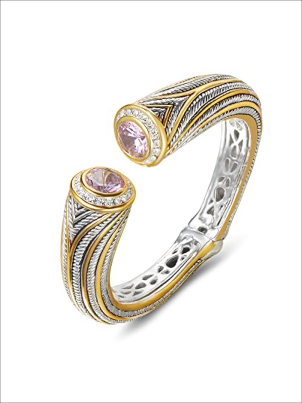 Multi Strand Twisted Wire Cable CZ Vintage Antique Cuff Bangle